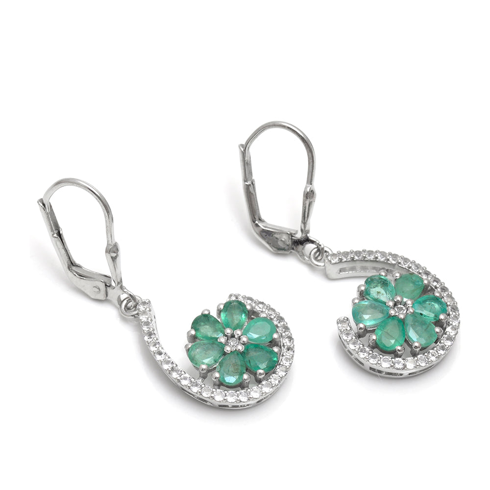 Cercei din Argint 925 ( 3.81 grame ) cu Smarald Brazilian și Topaz Alb 1.93 Carate 3 