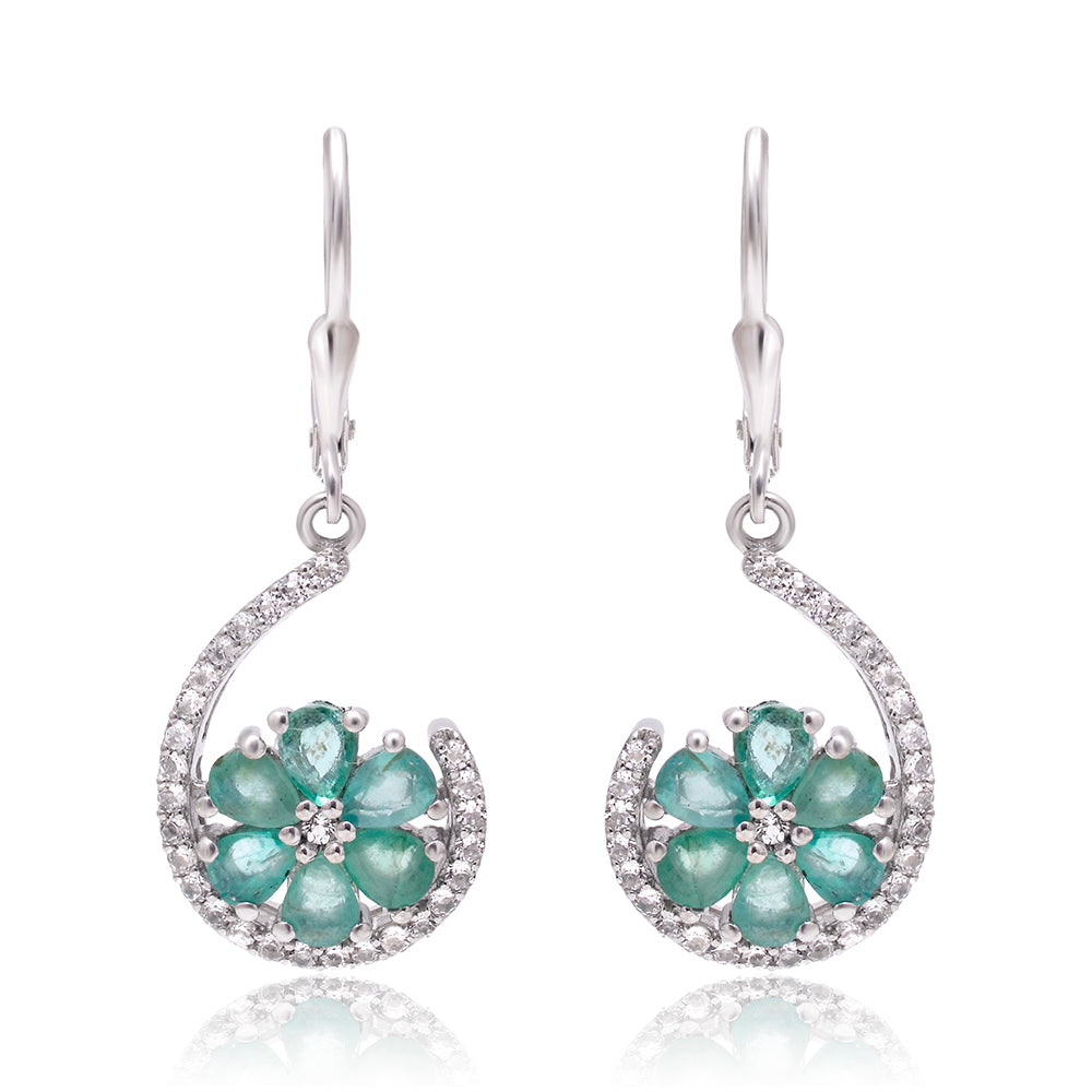 Cercei din Argint 925 ( 3.81 grame ) cu Smarald Brazilian și Topaz Alb 1.93 Carate