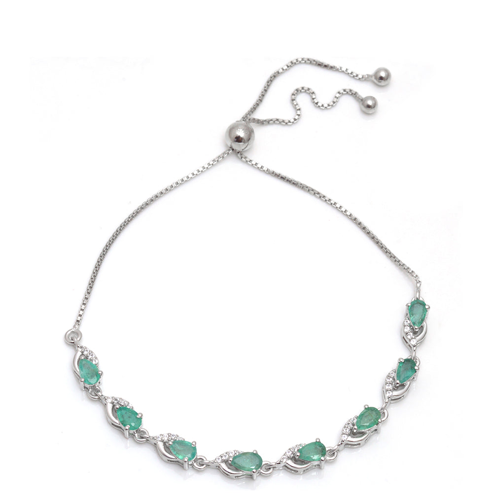 Brățară din Argint 925 ( 3.98 grame ) cu Smarald Brazilian și Topaz Alb 1.6 Carate 2 