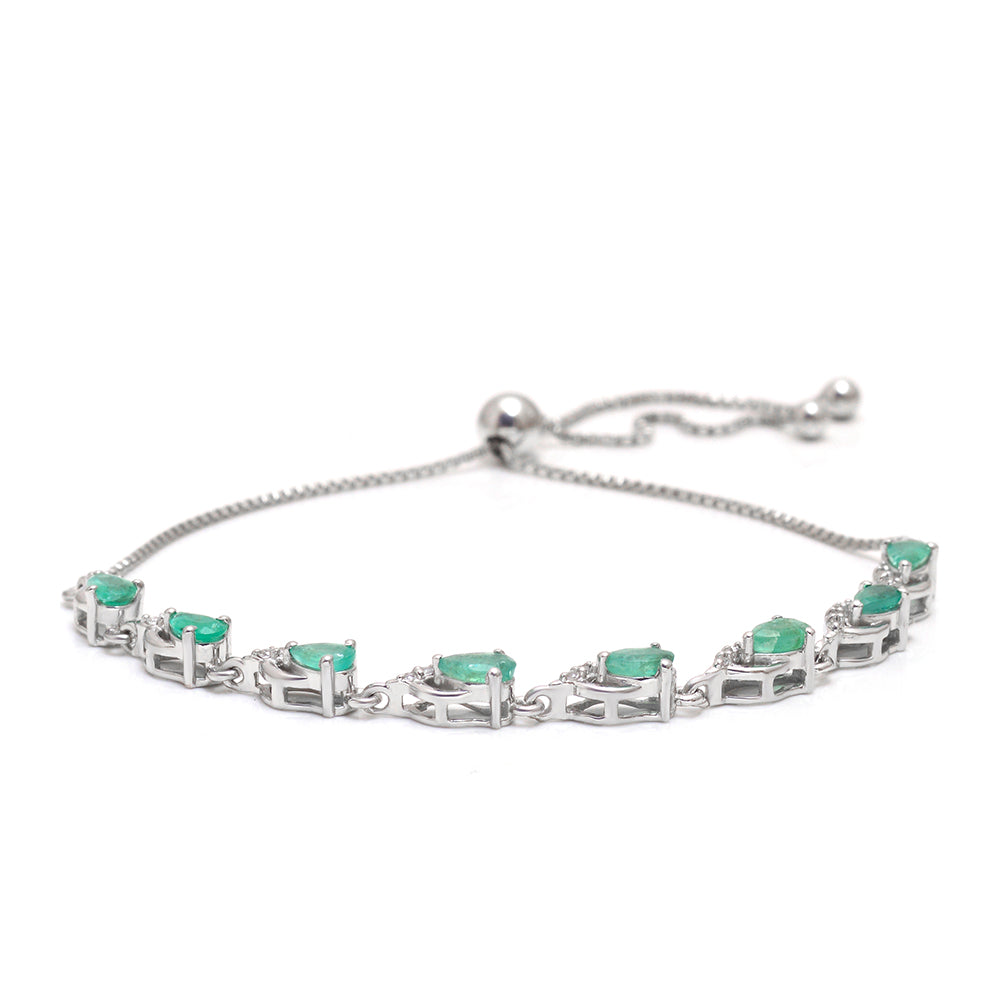 Brățară din Argint 925 ( 3.98 grame ) cu Smarald Brazilian și Topaz Alb 1.6 Carate 3 