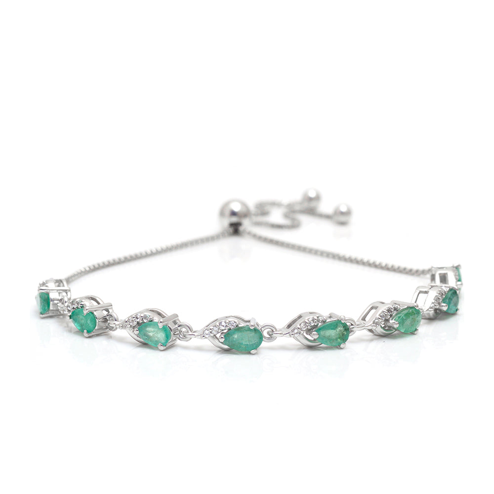 Brățară din Argint 925 ( 3.98 grame ) cu Smarald Brazilian și Topaz Alb 1.6 Carate 1 