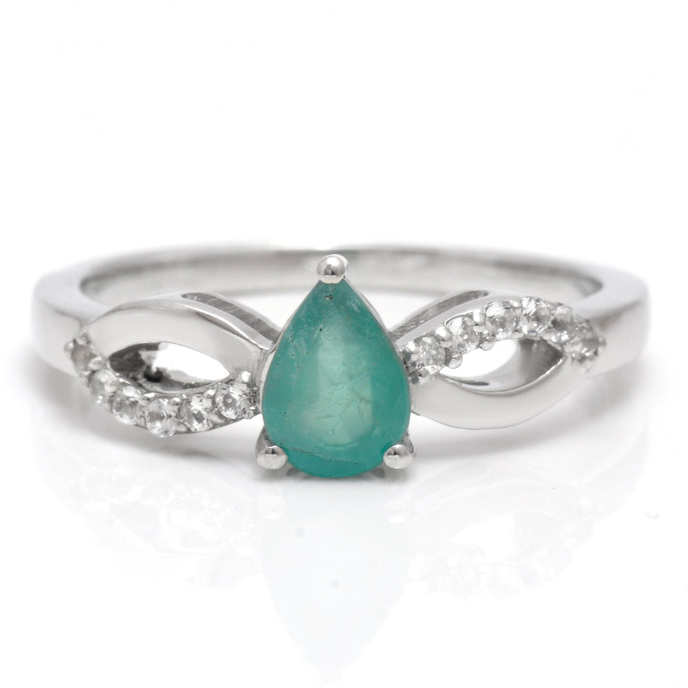 Inel din Argint 925 ( 2.46 grame ) cu Smarald Brazilian și Topaz Alb 0.65 Carate 5 