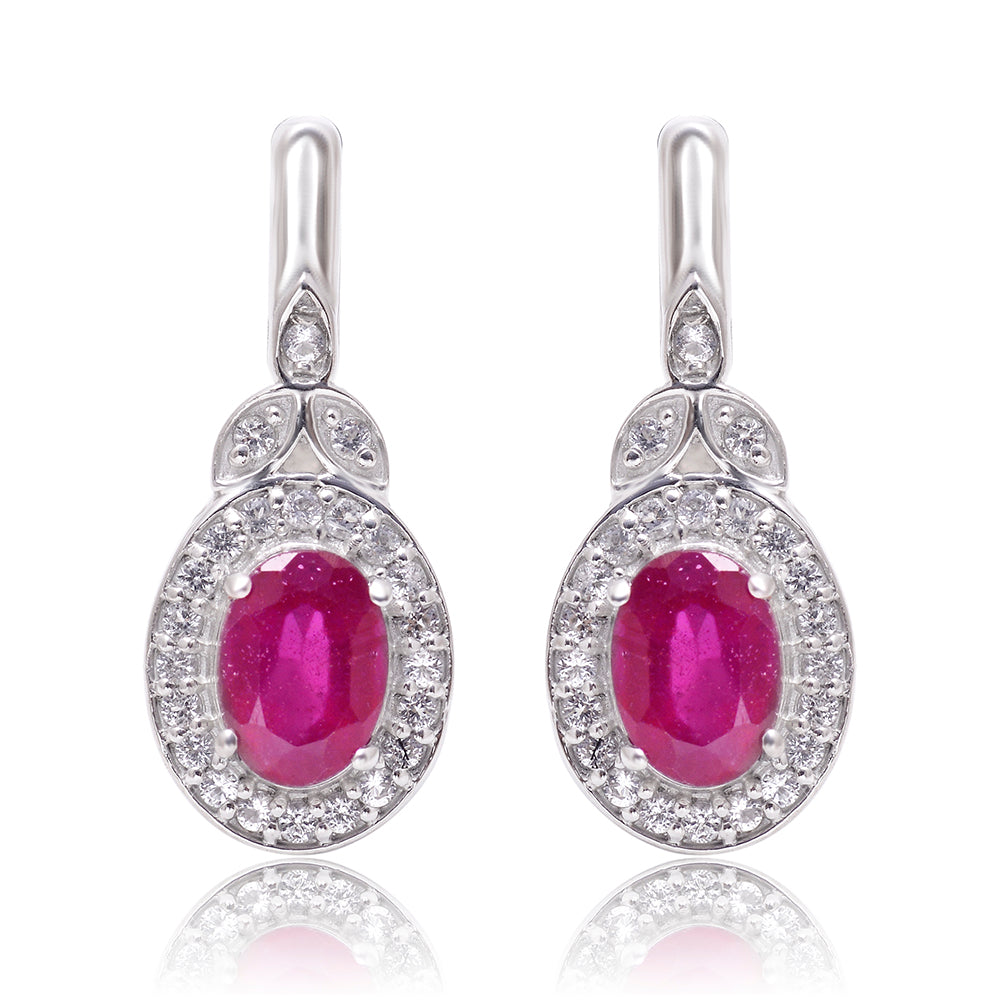 Cercei din Argint 925 ( 4.62 grame ) cu Rubin Malagasy și Topaz Alb 2.23 Carate 2 