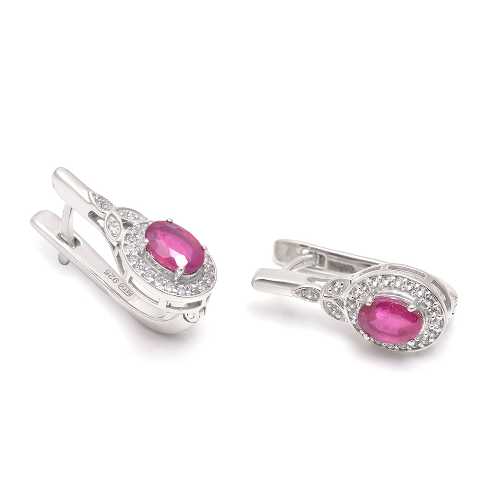 Cercei din Argint 925 ( 4.62 grame ) cu Rubin Malagasy și Topaz Alb 2.23 Carate