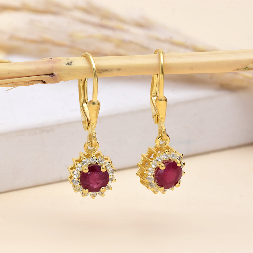 Cercei din Argint 925 Placat cu Aur ( 2.73 grame ) cu Rubin Malagasy și Topaz Alb 0.91 Carate 2 