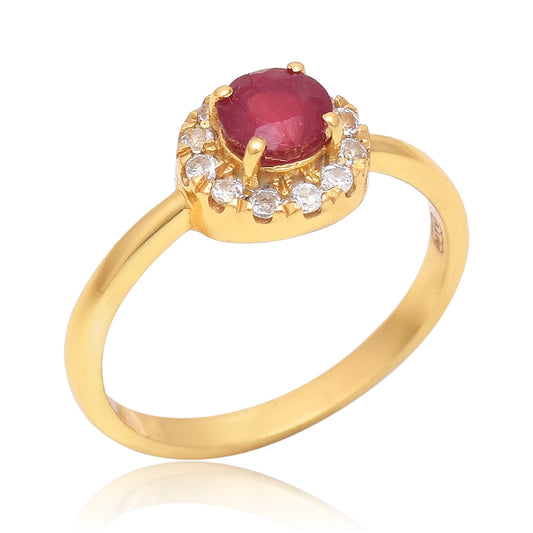 Inel din Argint 925 Placat cu Aur ( 2.03 grame ) cu Rubin Malagasy și Topaz Alb 0.86 Carate