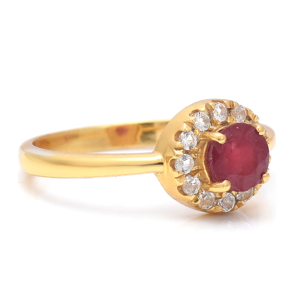 Inel din Argint 925 Placat cu Aur ( 2.03 grame ) cu Rubin Malagasy și Topaz Alb 0.86 Carate 3 