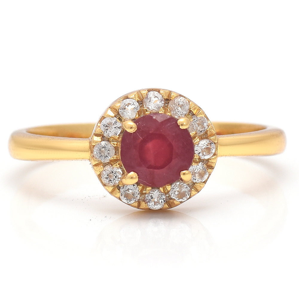 Inel din Argint 925 Placat cu Aur ( 2.03 grame ) cu Rubin Malagasy și Topaz Alb 0.86 Carate 4 