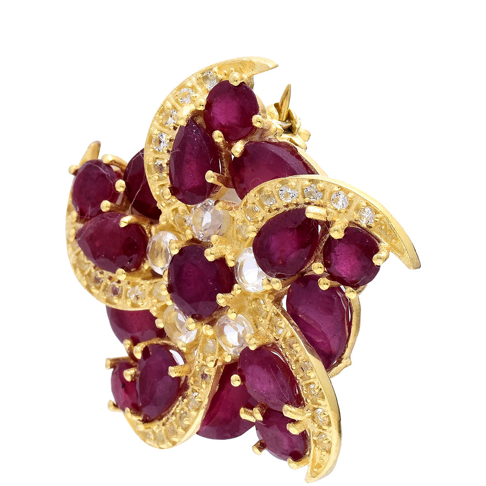 Broşă din Argint 925 Placat cu Aur ( 6.54 grame ) cu Rubin Malagasy și Topaz Alb 7.47 Carate 2 