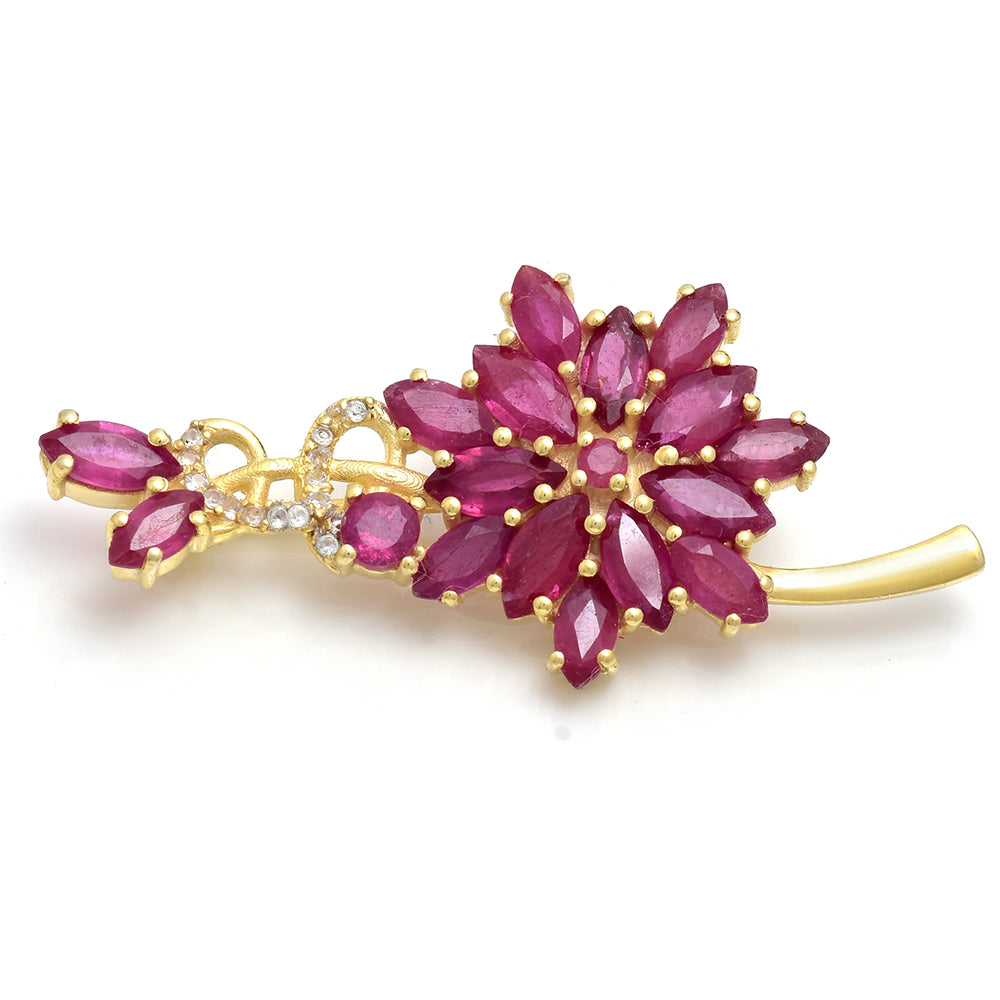 Broşă din Argint 925 Placat cu Aur ( 4.53 grame ) cu Rubin Malagasy și Topaz Alb 2.42 Carate 1 