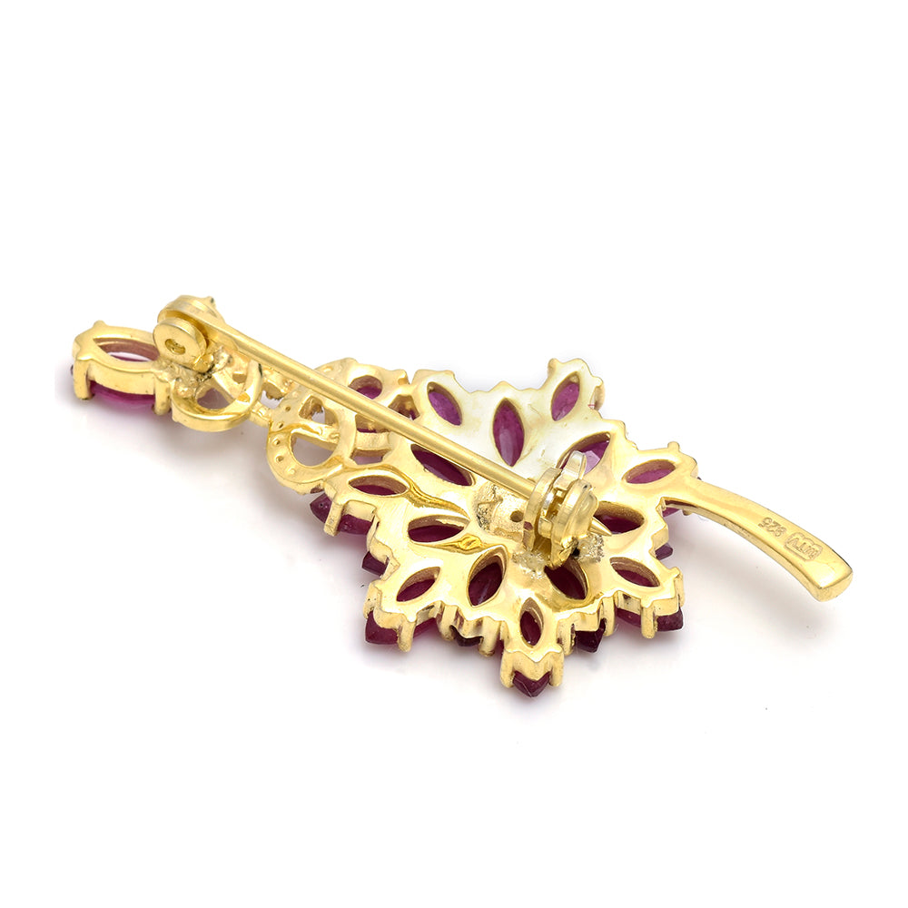 Broşă din Argint 925 Placat cu Aur ( 4.53 grame ) cu Rubin Malagasy și Topaz Alb 2.42 Carate 2 