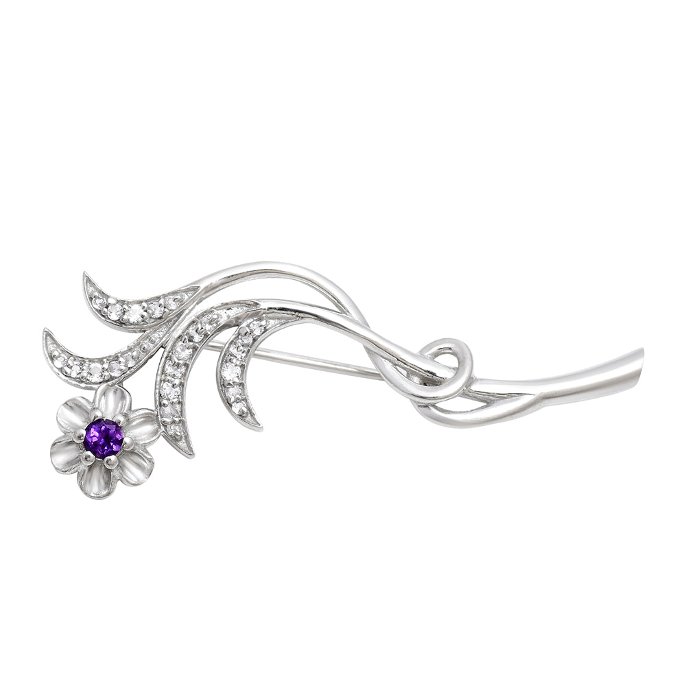 Broşă din Argint 925 ( 5.06 grame ) cu Ametist Marocan și Topaz Alb 0.39 Carate