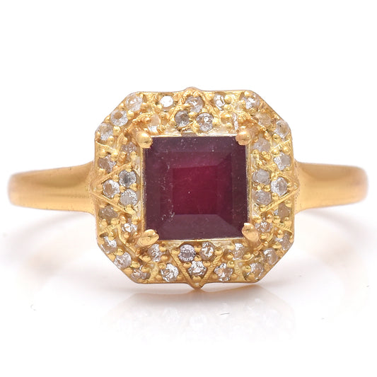 Inel din Argint 925 Placat cu Aur ( 2.53 grame ) cu Rubin Malagasy și Topaz Alb 1.75 Carate