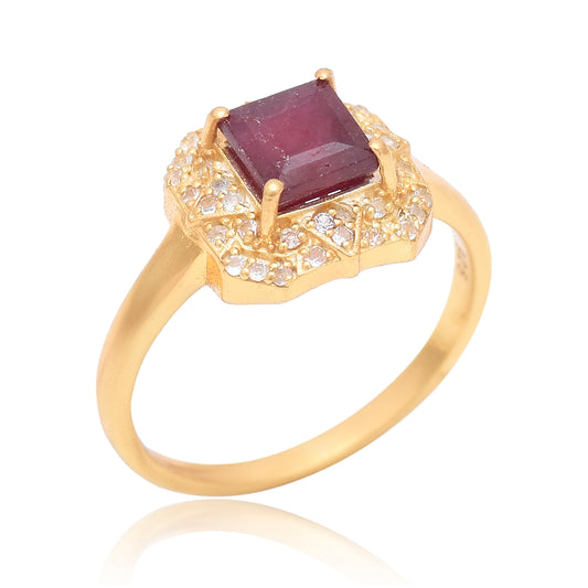 Inel din Argint 925 Placat cu Aur ( 2.53 grame ) cu Rubin Malagasy și Topaz Alb 1.75 Carate