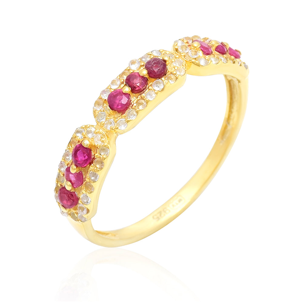 Inel din Argint 925 Placat cu Aur ( 2.3 grame ) cu Rubin Malagasy și Topaz Alb 0.73 Carate 8 