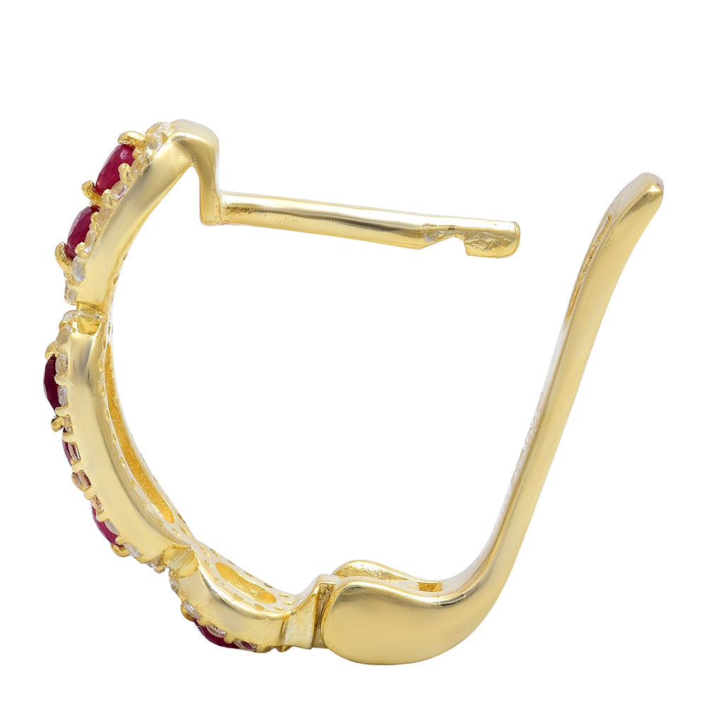 Cercei din Argint 925 Placat cu Aur ( 4.57 grame ) cu Rubin Malagasy și Topaz Alb 0.01 Carate