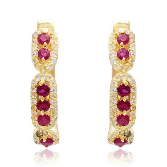 Cercei din Argint 925 Placat cu Aur ( 4.57 grame ) cu Rubin Malagasy și Topaz Alb 0.01 Carate