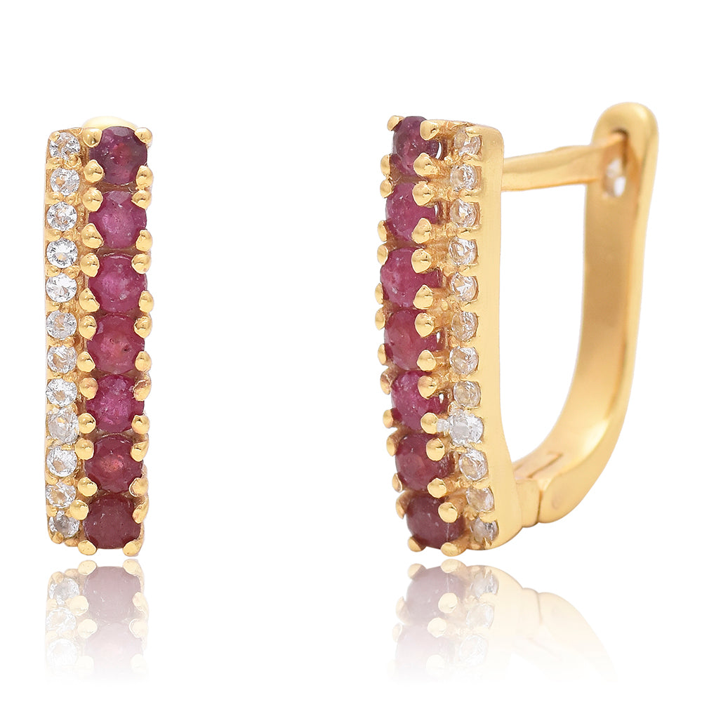 Cercei din Argint 925 Placat cu Aur ( 2.72 grame ) cu Rubin Malagasy și Topaz Alb 1.18 Carate