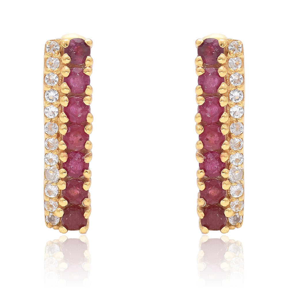 Cercei din Argint 925 Placat cu Aur ( 2.72 grame ) cu Rubin Malagasy și Topaz Alb 1.18 Carate 3 