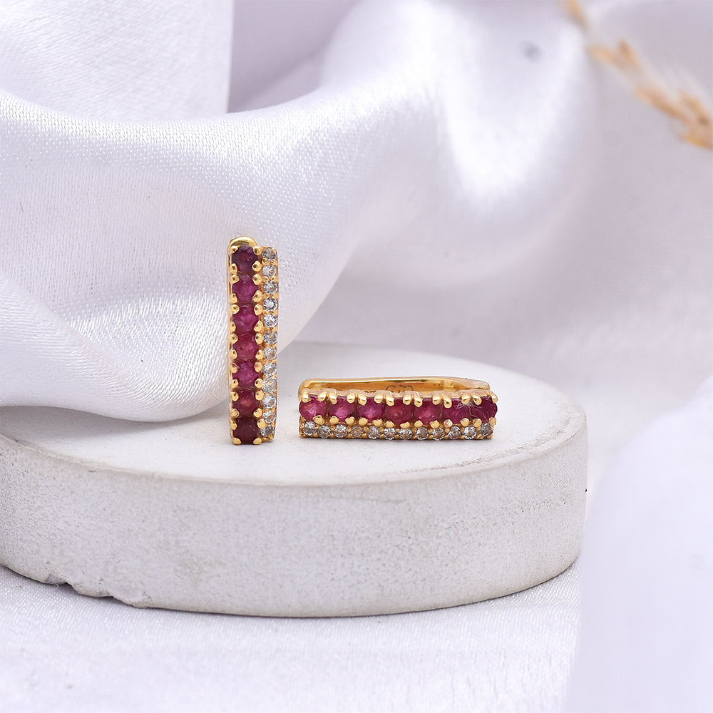 Cercei din Argint 925 Placat cu Aur ( 2.72 grame ) cu Rubin Malagasy și Topaz Alb 1.18 Carate 4 