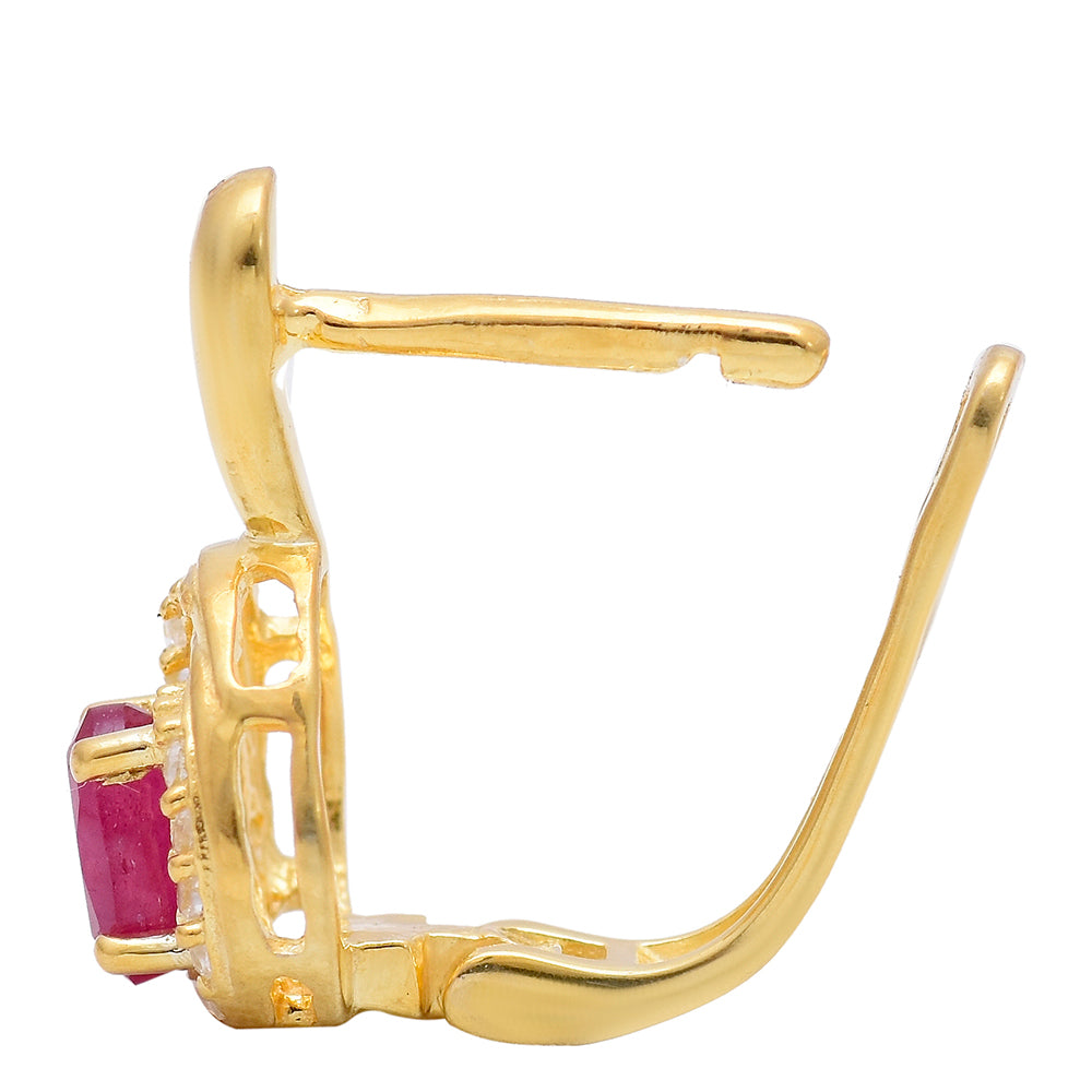 Cercei din Argint 925 Placat cu Aur ( 2.38 grame ) cu Rubin Malagasy și Topaz Alb 0.76 Carate 2 