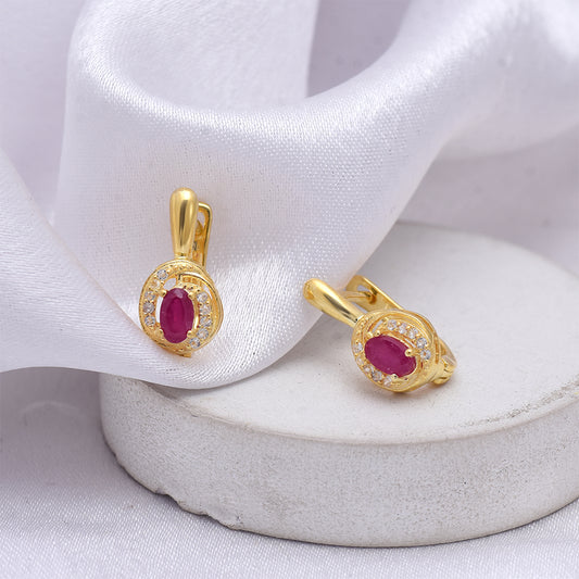 Cercei din Argint 925 Placat cu Aur ( 2.38 grame ) cu Rubin Malagasy și Topaz Alb 0.76 Carate