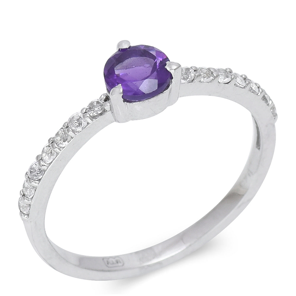 Inel din Argint 925 Placat cu Aur ( 1.43 grame ) cu Ametist Marocan și Topaz Alb 0.5 Carate 6 