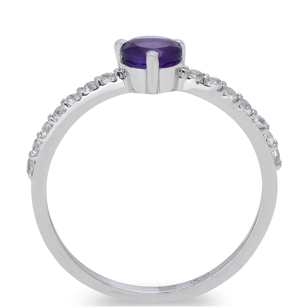 Inel din Argint 925 Placat cu Aur ( 1.43 grame ) cu Ametist Marocan și Topaz Alb 0.5 Carate