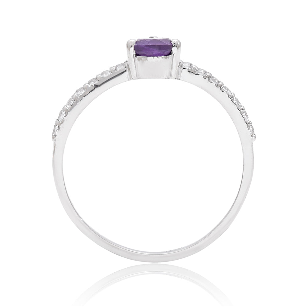 Inel din Argint 925 Placat cu Aur ( 1.43 grame ) cu Ametist Marocan și Topaz Alb 0.5 Carate 5 