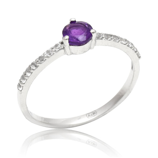 Inel din Argint 925 Placat cu Aur ( 1.43 grame ) cu Ametist Marocan și Topaz Alb 0.5 Carate