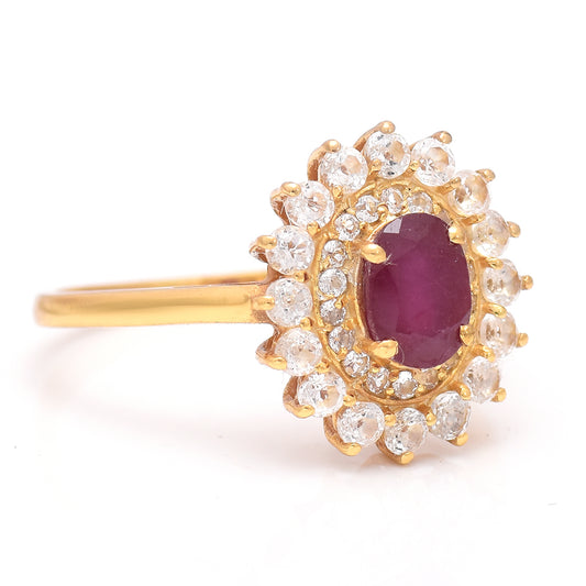 Inel din Argint 925 Placat cu Aur ( 2.91 grame ) cu Rubin Malagasy și Topaz Alb 1.24 Carate