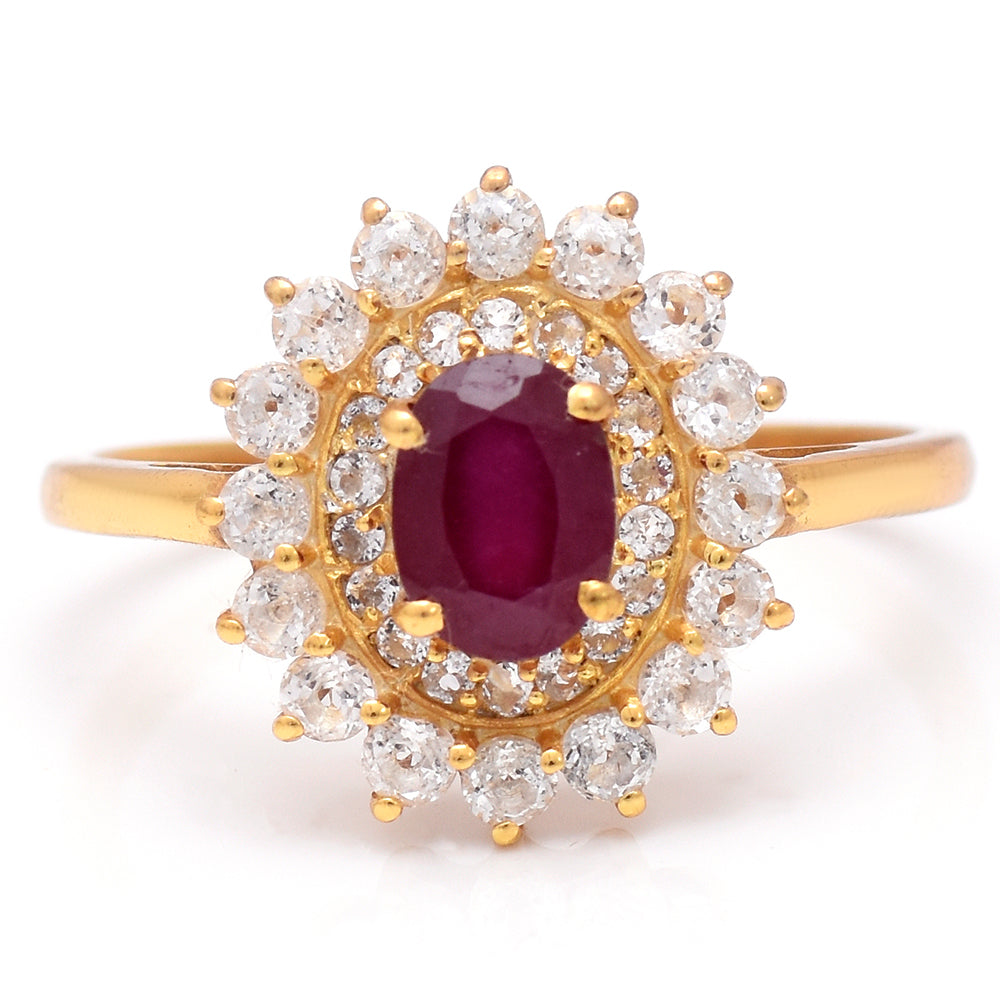 Inel din Argint 925 Placat cu Aur ( 2.91 grame ) cu Rubin Malagasy și Topaz Alb 1.24 Carate 1 