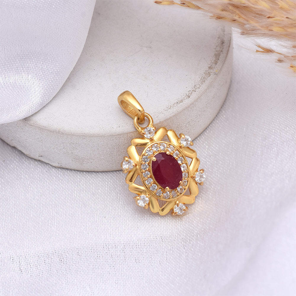 Pandantiv din Argint 925 Placat cu Aur ( 1.86 grame ) cu Rubin Malagasy și Topaz Alb 1.38 Carate