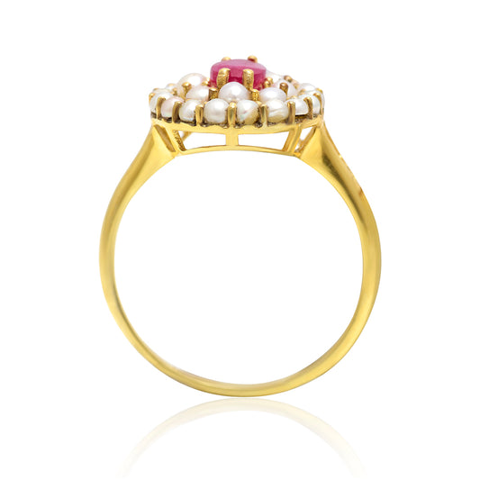 Inel din Argint 925 Placat cu Aur ( 3.21 grame ) cu Rubin Malagasy și Perlă de Apă Dulce Albă 2.84 Carate