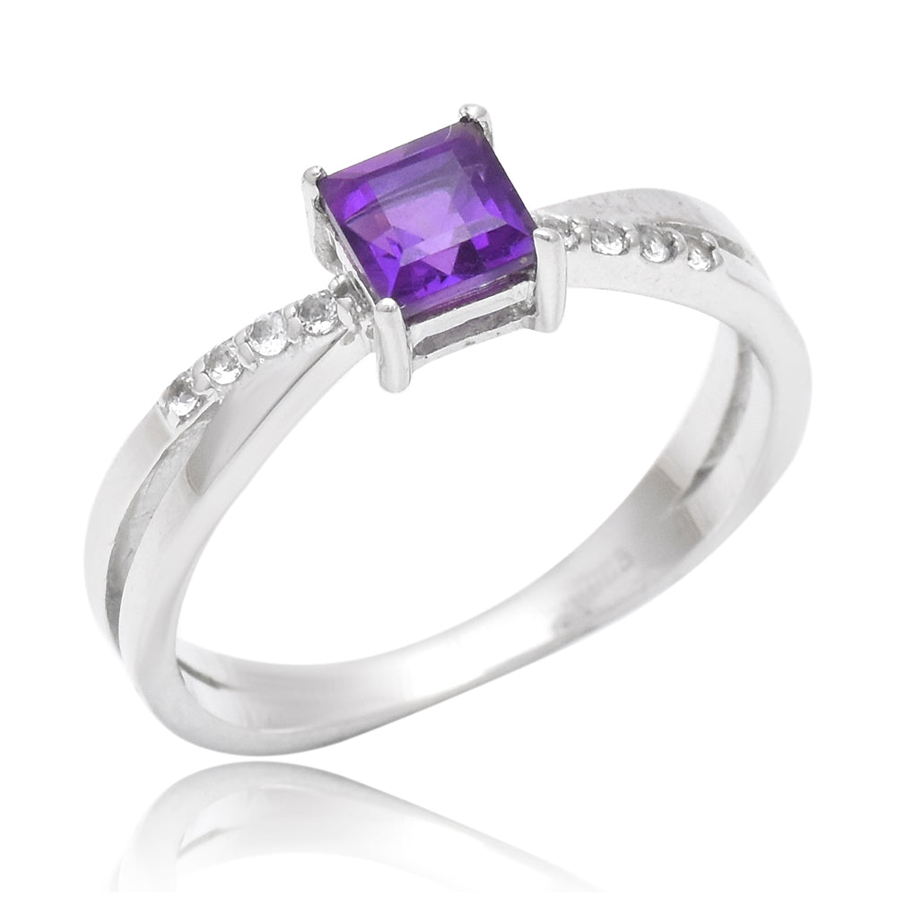 Inel din Argint 925 ( 2.51 grame ) cu Ametist Marocan și Topaz Alb 0.88 Carate 1 