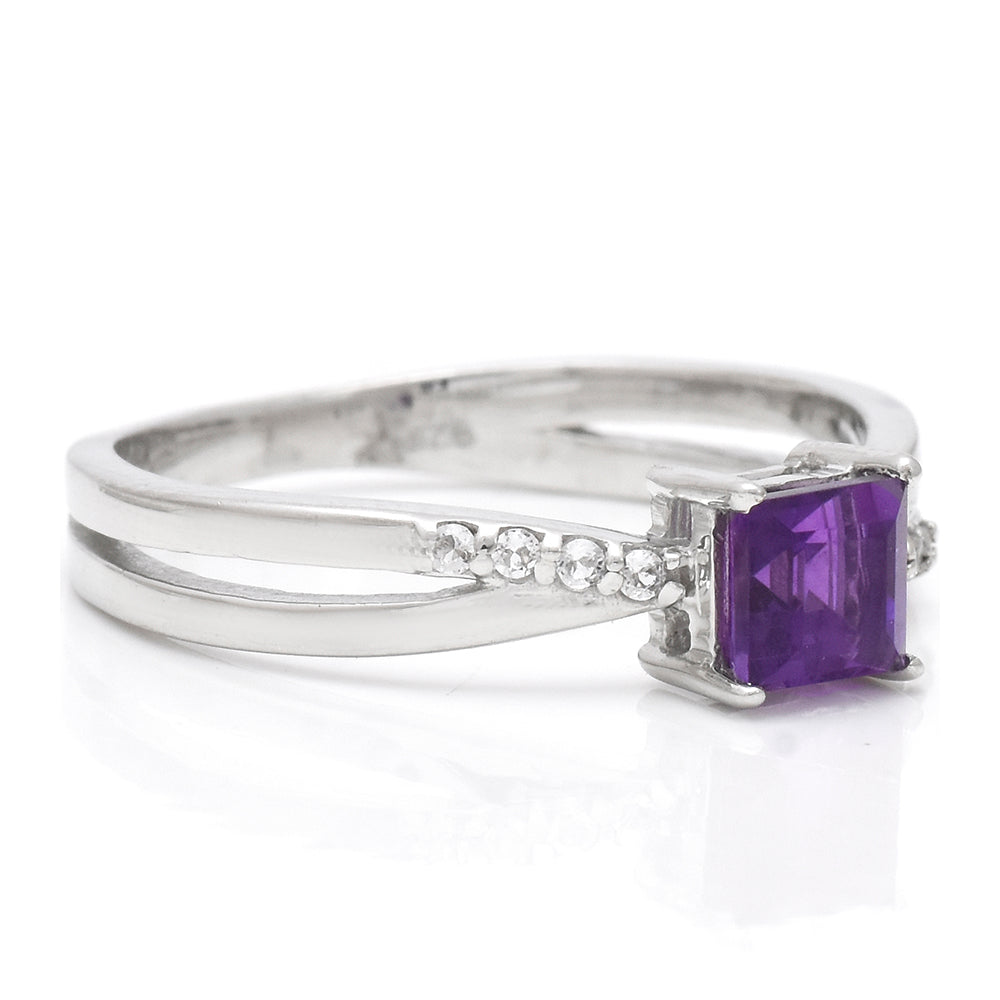 Inel din Argint 925 ( 2.51 grame ) cu Ametist Marocan și Topaz Alb 0.88 Carate 3 