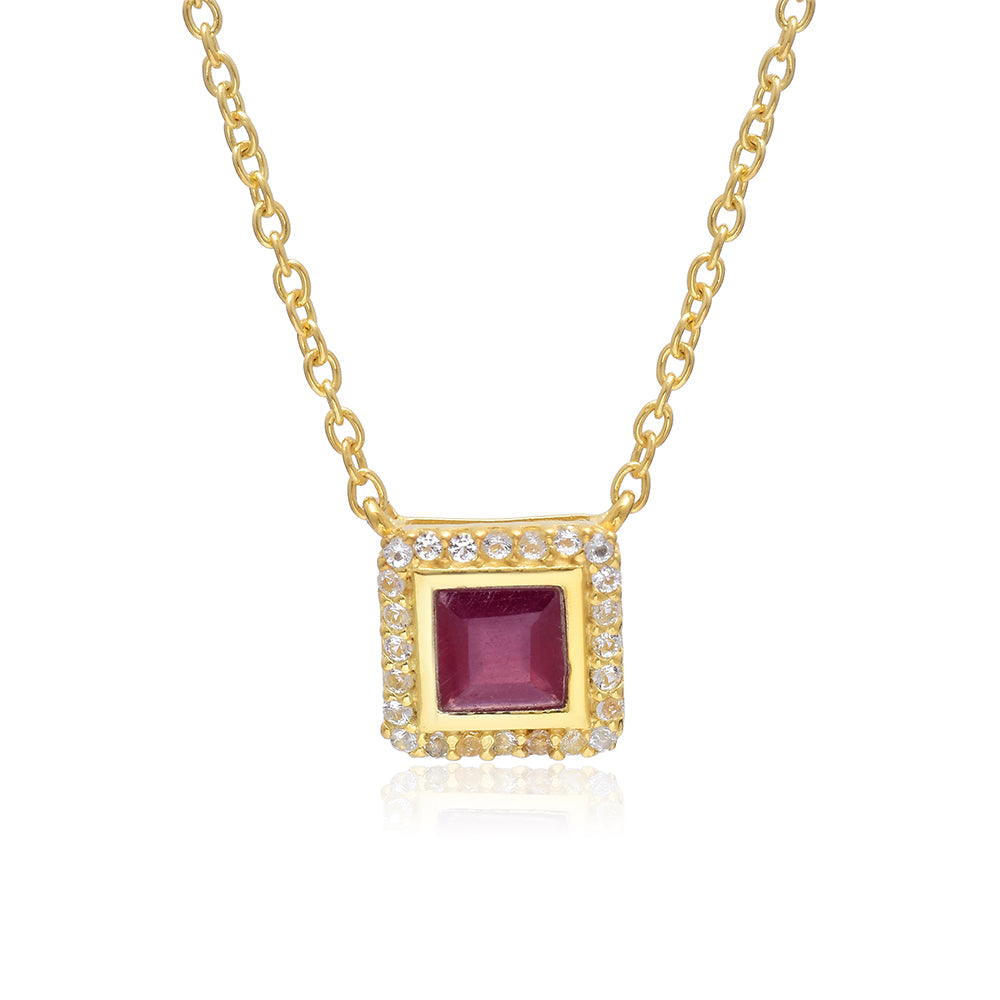 Colier din Argint 925 Placat cu Aur ( 3.86 grame ) cu Rubin Malagasy și Topaz Alb 0.72 Carate