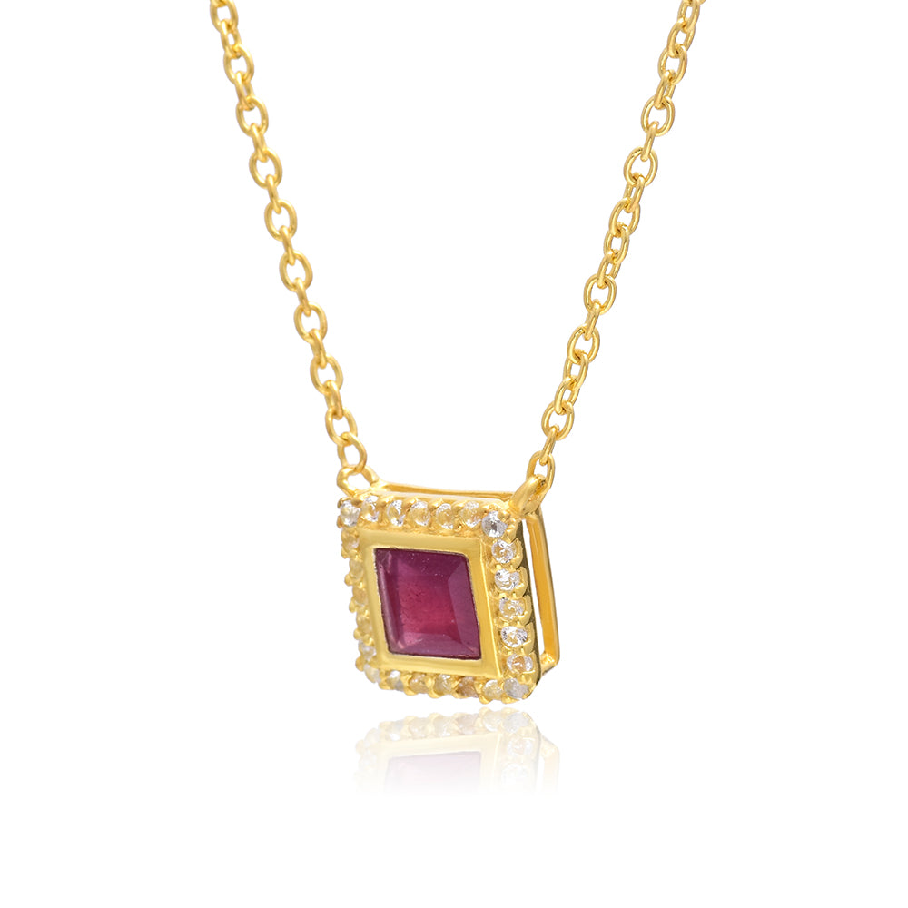 Colier din Argint 925 Placat cu Aur ( 3.86 grame ) cu Rubin Malagasy și Topaz Alb 0.72 Carate 3 