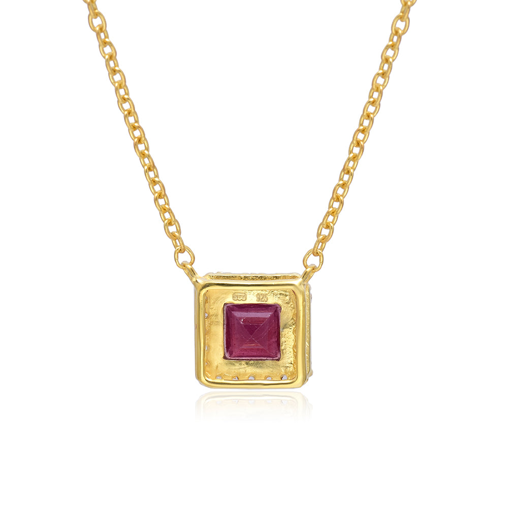 Colier din Argint 925 Placat cu Aur ( 3.86 grame ) cu Rubin Malagasy și Topaz Alb 0.72 Carate 4 