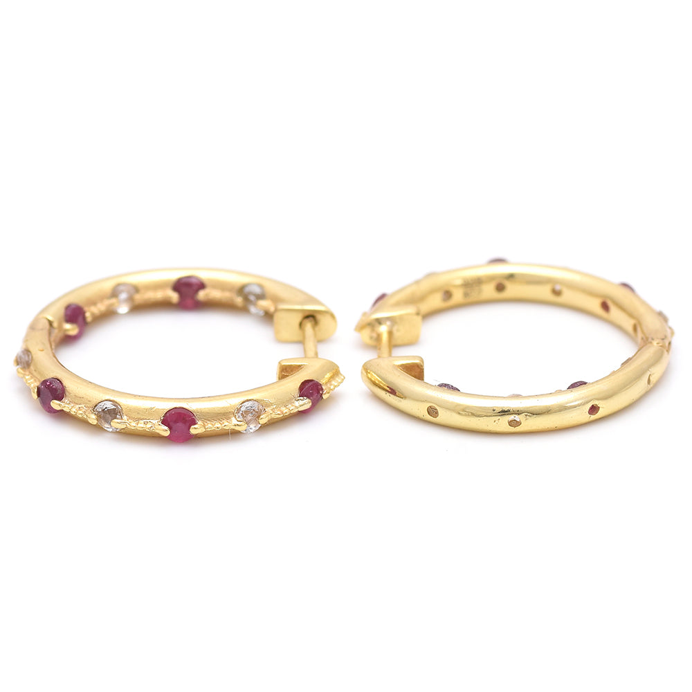 Cercei din Argint 925 Placat cu Aur ( 3.44 grame ) cu Rubin Malagasy și Topaz Alb 1.78 Carate 2 