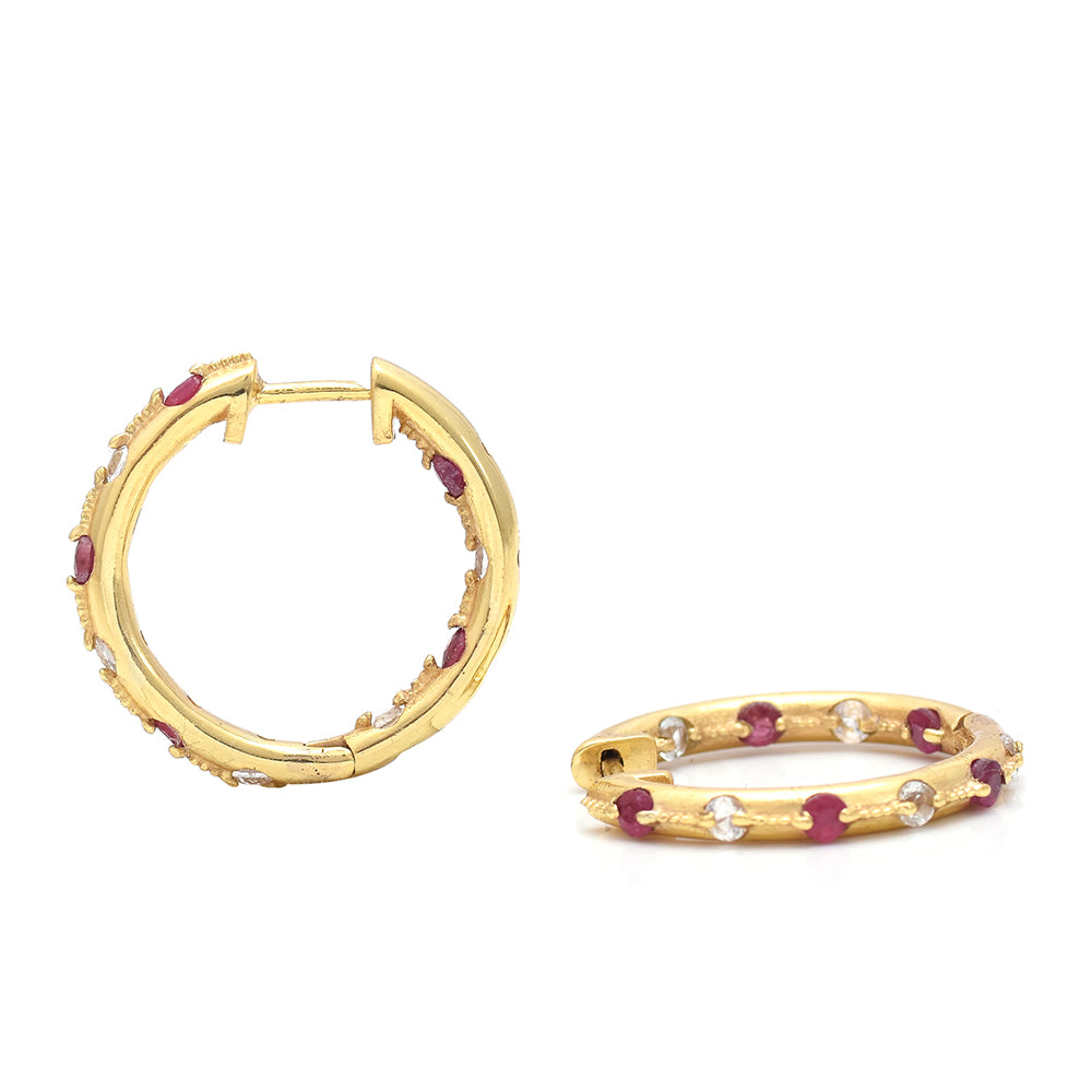 Cercei din Argint 925 Placat cu Aur ( 3.44 grame ) cu Rubin Malagasy și Topaz Alb 1.78 Carate 3 