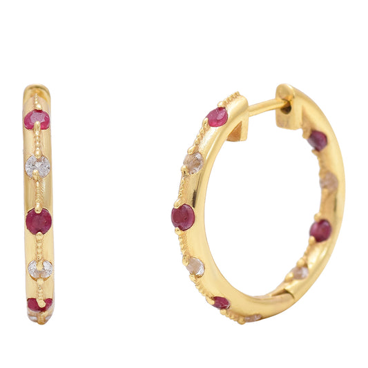 Cercei din Argint 925 Placat cu Aur ( 3.44 grame ) cu Rubin Malagasy și Topaz Alb 1.78 Carate