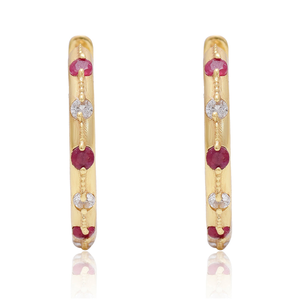 Cercei din Argint 925 Placat cu Aur ( 3.44 grame ) cu Rubin Malagasy și Topaz Alb 1.78 Carate