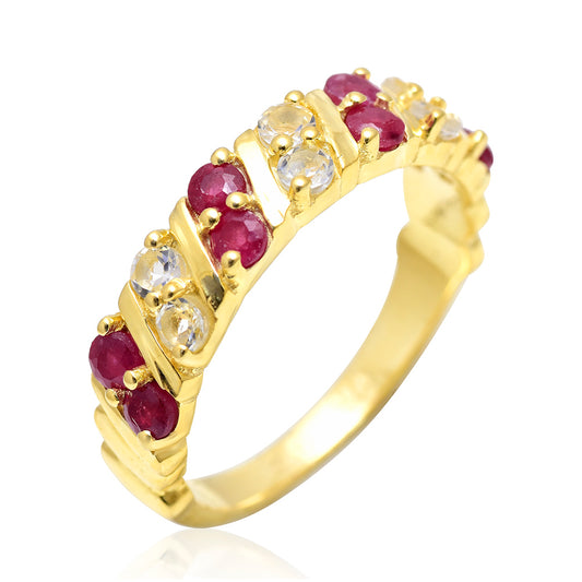 Inel din Argint 925 Placat cu Aur ( 3.88 grame ) cu Rubin Malagasy și Topaz Alb 0.32 Carate