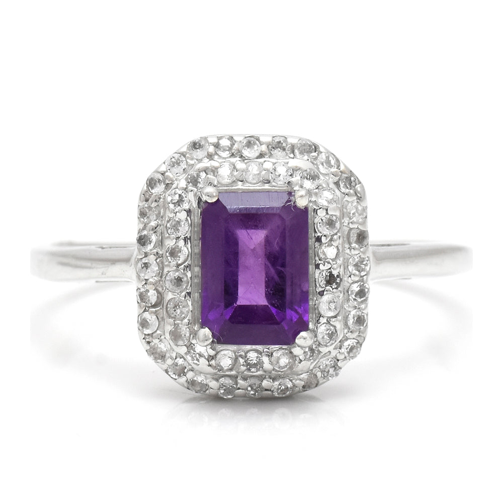 Inel din Argint 925 ( 2.37 grame ) cu Ametist Marocan și Topaz Alb 1.45 Carate 2 