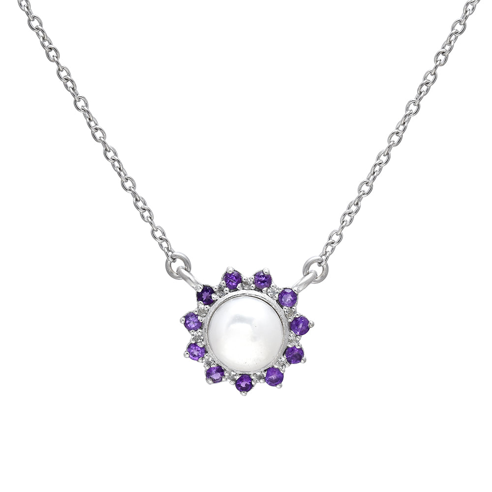 Colier din Argint 925 ( 3.82 grame ) cu Ametist Marocan și Perlă de Apă Dulce Albă 3.68 Carate 1 
