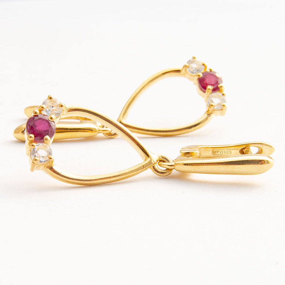 Cercei din Argint 925 Placat cu Aur ( 5.48 grame ) cu Rubin Malagasy 1.54 Carate 2 