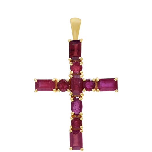 Cruce Pandantiv din Argint 925 Placat cu Aur ( 1.89 grame ) cu Rubin Malagasy 2.7 Carate