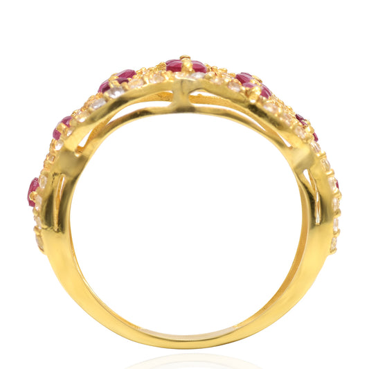 Inel din Argint 925 Placat cu Aur ( 4.58 grame ) cu Rubin Malagasy și Topaz Alb 1.76 Carate