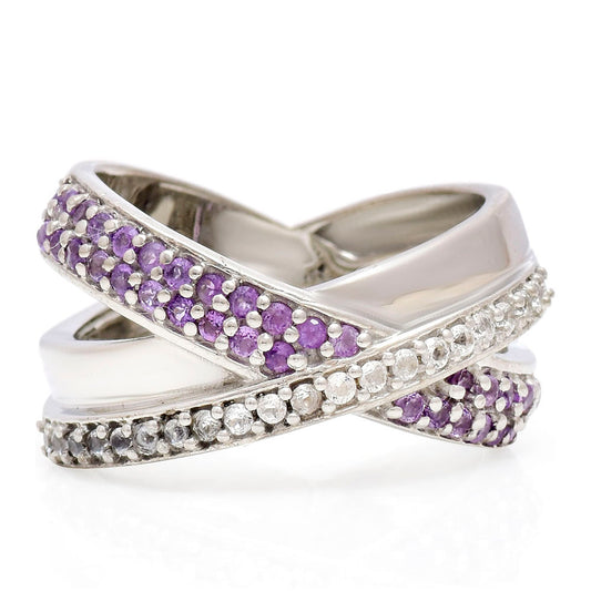 Inel din Argint 925 ( 8.38 grame ) cu Ametist Marocan și Topaz Alb 0.75 Carate